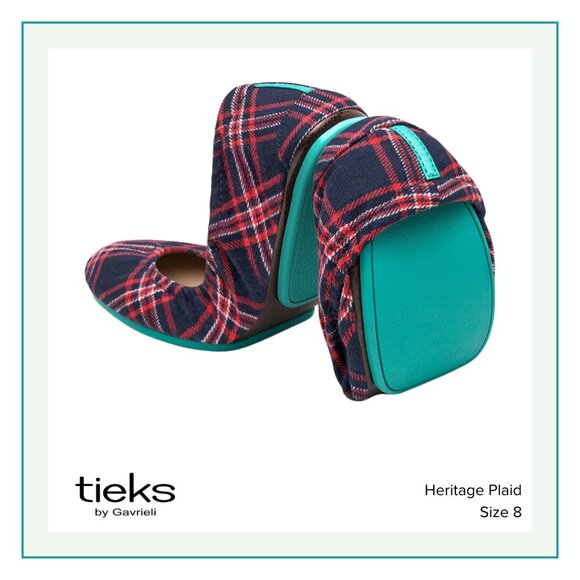 Tieks by Gavrieli Shoes - Heritage Plaid Size 8 Tieks - Iconic Red and NavyTartan Pattern, Leather Insole